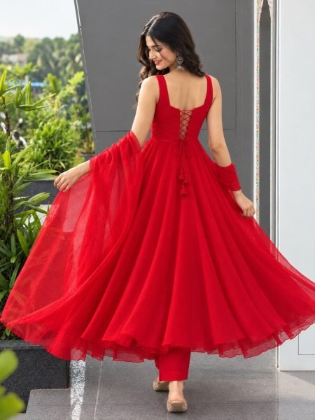 Charismatic Red Modern Corset Pattern Faux Georgette Anarkali for Women Ready To Wear Collection