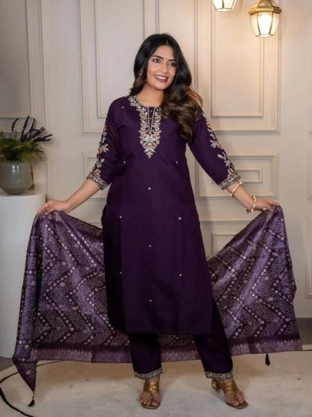 Charismatic Roman Silk Embroidered Plus Size Kurti with Chanderi Butti Dupatta Set for Women Kurtis