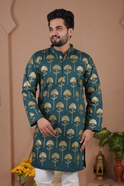 Charismatic Teal Green Traditional Mens Kurta with Embroidery Work for Ethnic Collection Kurta Pajama Wholesale