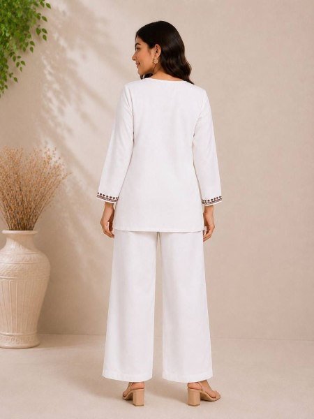 Charismatic White Rayon Slub Top Pant Set with Embroidery Work at Wholesale Rate CO ORD Sets