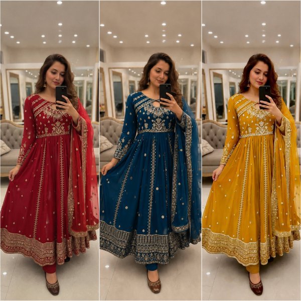 Charismatic Yellow Georgette Anarkali Set With Zari Work And Fancy Lace In Dupatta Ready To Wear Collection