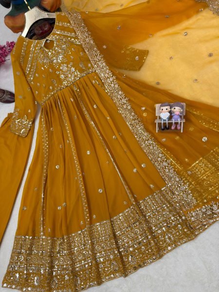 Charismatic Yellow Georgette Anarkali Set With Zari Work And Fancy Lace In Dupatta Ready To Wear Collection