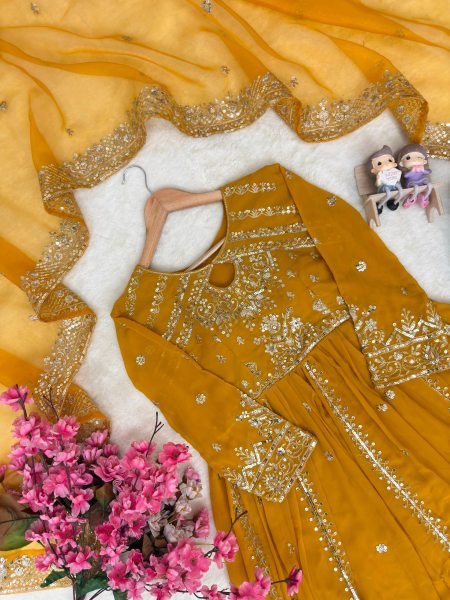 Charismatic Yellow Georgette Anarkali Set With Zari Work And Fancy Lace In Dupatta Ready To Wear Collection