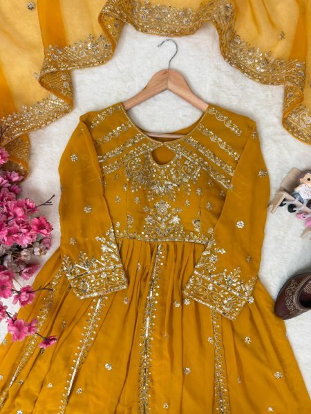 Charismatic Yellow Georgette Anarkali Set With Zari Work And Fancy Lace In Dupatta Ready To Wear Collection