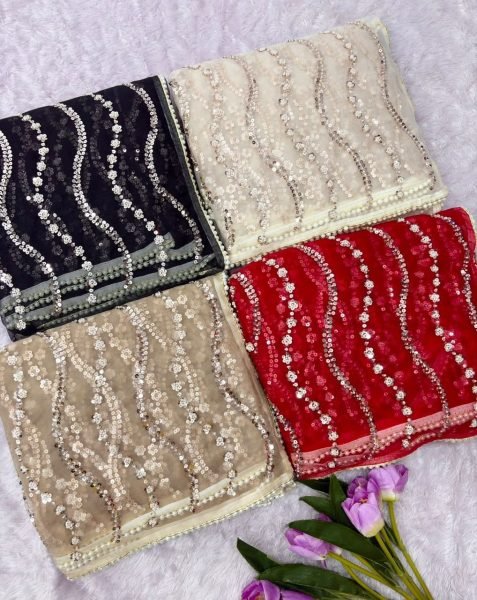 Charming Black Bollywood Style Butterfly Net Saree with Sequin Brits Work Bollywood Fancy Sarees Wholesale