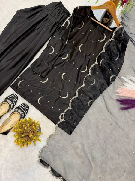 Charming Black Crepe Silk Farshi Salwar Suits With Embroidery Dupatta For Wholesale Only Ready To Wear Collection
