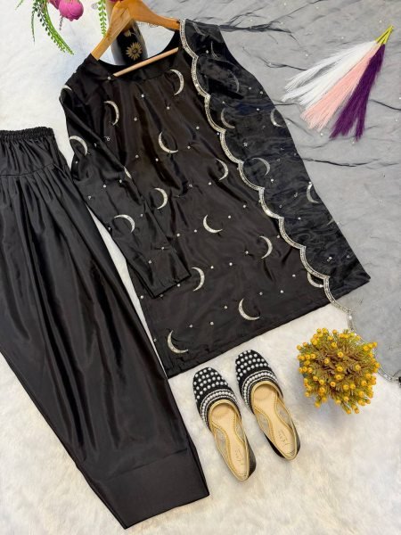 Charming Black Crepe Silk Farshi Salwar Suits With Embroidery Dupatta For Wholesale Only Ready To Wear Collection