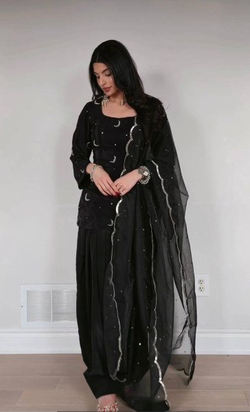 Charming Black Crepe Silk Farshi Salwar Suits With Embroidery Dupatta For Wholesale Only Ready To Wear Collection