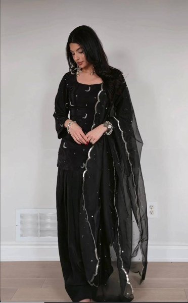 Charming Black Crepe Silk Farshi Salwar Suits With Embroidery Dupatta For Wholesale Only Ready To Wear Collection