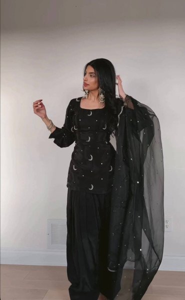 Charming Black Crepe Silk Farshi Salwar Suits With Embroidery Dupatta For Wholesale Only Ready To Wear Collection
