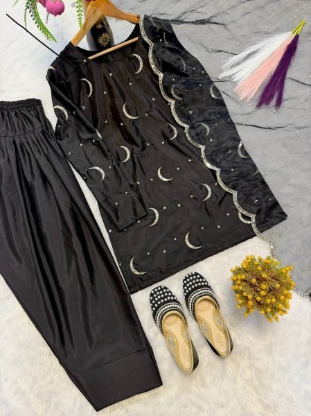 Charming Black Crepe Silk Farshi Salwar Suits With Embroidery Dupatta For Wholesale Only Ready To Wear Collection