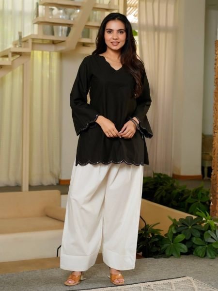 Charming Black Roman Silk Top and Farshi Salwar Party Wear Set at Wholesale Rate 