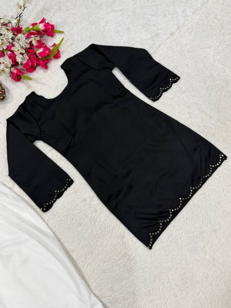 Charming Black Roman Silk Top and Farshi Salwar Party Wear Set at Wholesale Rate CO ORD Sets