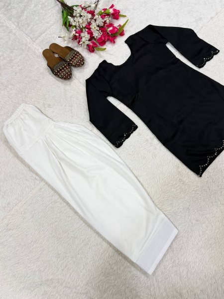 Charming Black Roman Silk Top and Farshi Salwar Party Wear Set at Wholesale Rate CO ORD Sets