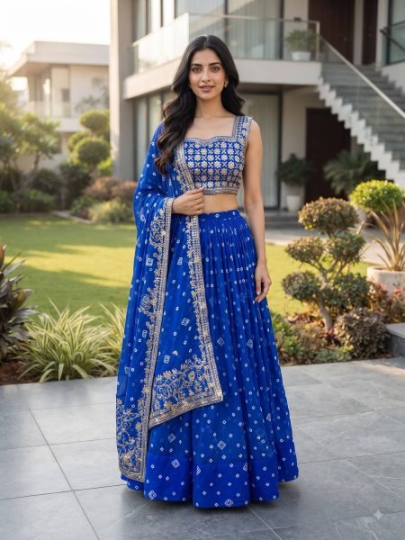 Charming Blue Faux Georgette Lehenga with Embroidered Blouse at Manufacturer Rate  Lehenga