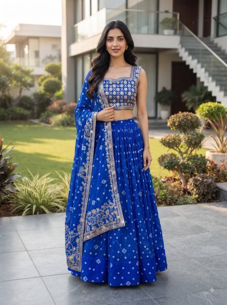Charming Blue Faux Georgette Lehenga with Embroidered Blouse at Manufacturer Rate Navratri Lehnega Choli