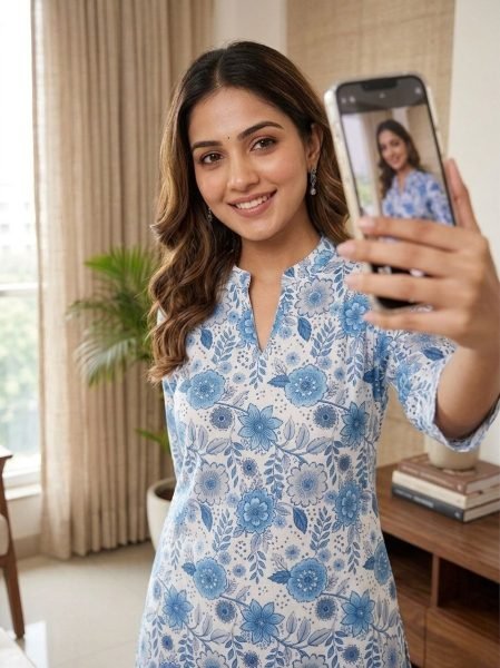 Charming Blue Floral Print Short Kurti and Flared Palazzo 2-Piece Co-ord Set CO ORD Sets