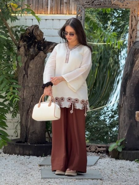 Charming Brown Designer Roman Silk Party Wear Top Palazzo Collection for Daily Wear Ready To Wear Collection