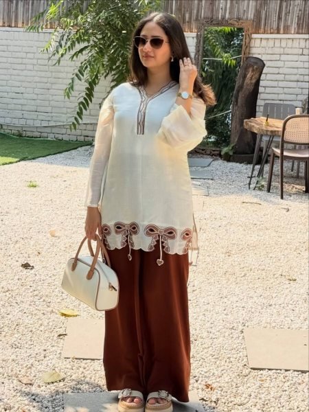 Charming Brown Designer Roman Silk Party Wear Top Palazzo Collection for Daily Wear Ready To Wear Collection