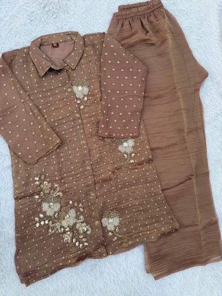 Charming Brown Premium Salsa Butti Embroidered Co Ord Set for Women CO ORD Sets