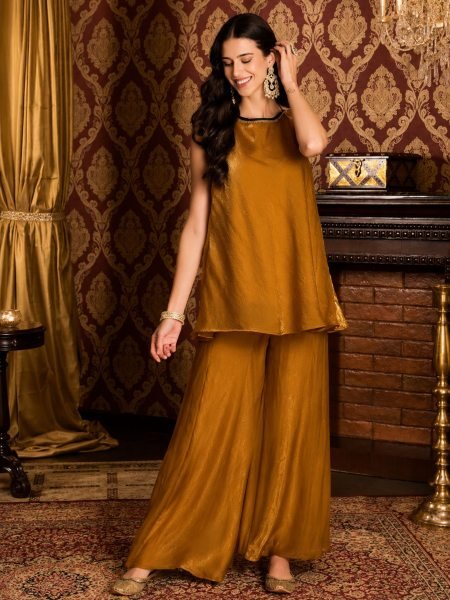 Charming Brown Plain Fendy Satin Ethnic Kurti Pant Set for Women with Premium Soft Fabric Finish Kurtis