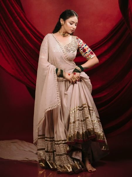 Charming Cream Designer Mal Mal Cotton Lehenga Set with Real Mirror Work For Navratri Wear  Lehenga