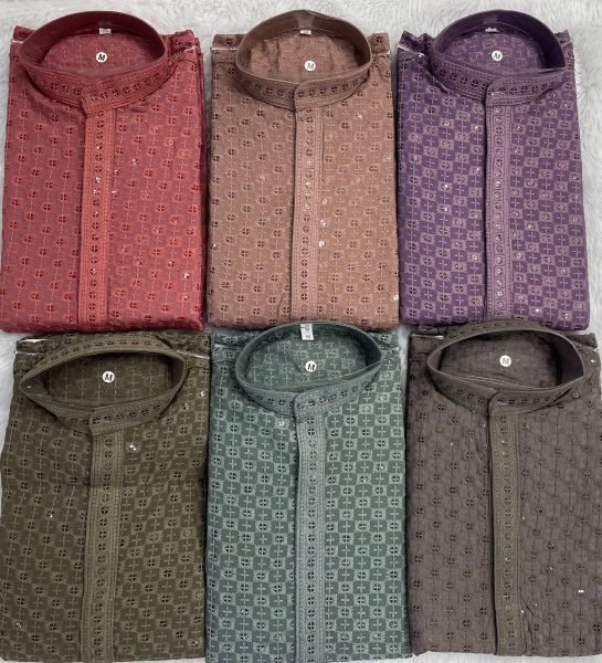 Charming Dusty Rose Designer Chikankari Rayon Kurta for Men in Full Sleeves Mens Short Kurta