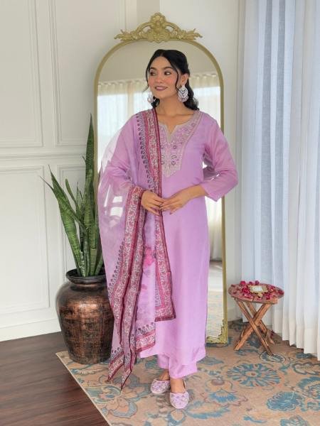 Charming Lavender Rayon Embroidered Straight Kurta Set with Dupatta  Straight Cut Long Kurtis