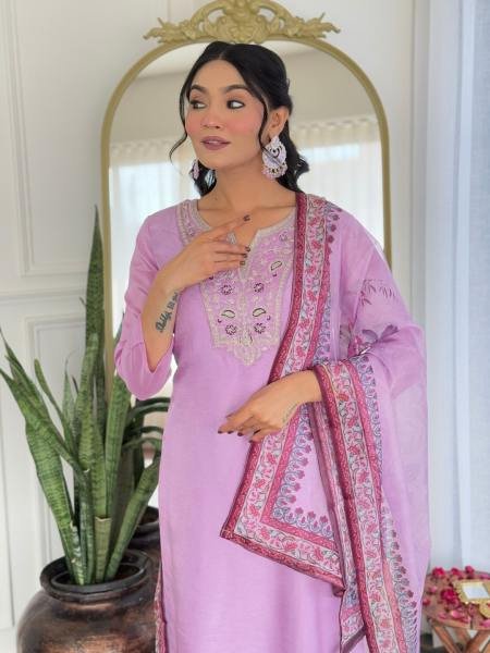 Charming Lavender Rayon Embroidered Straight Kurta Set with Dupatta  Straight Cut Long Kurtis