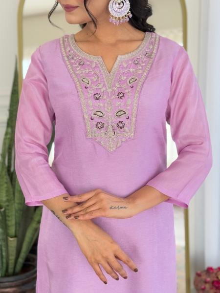 Charming Lavender Rayon Embroidered Straight Kurta Set with Dupatta  Straight Cut Long Kurtis