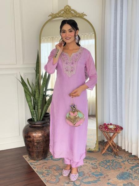 Charming Lavender Rayon Embroidered Straight Kurta Set with Dupatta  Straight Cut Long Kurtis