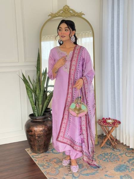 Charming Lavender Rayon Embroidered Straight Kurta Set with Dupatta  Straight Cut Long Kurtis