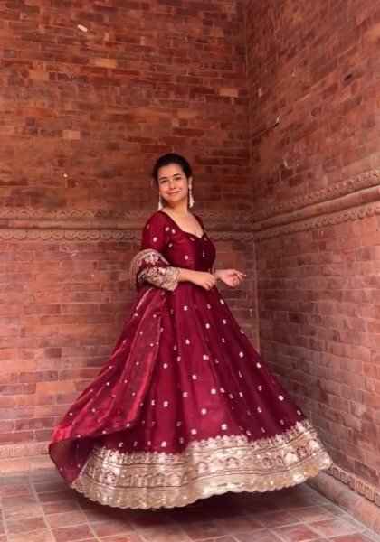 Transformative Maroon Designer Fendy Silk Anarkali Suit with Natural Crepe Pant for Wedding Ready To Wear Collection