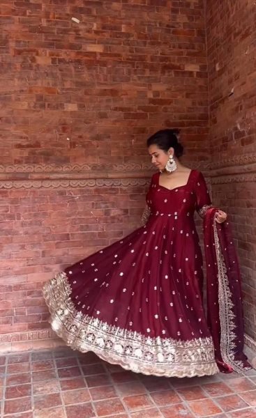 Transformative Maroon Designer Fendy Silk Anarkali Suit with Natural Crepe Pant for Wedding Ready To Wear Collection