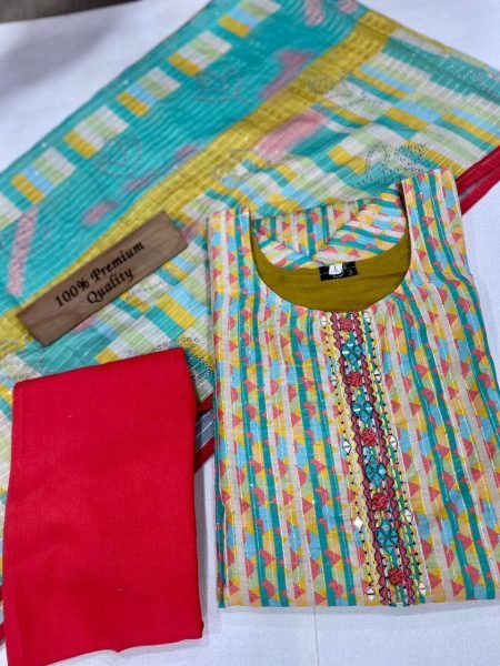 Charming Maslin Printed Kurta Set with Mirror and Sequence Work for Casual Wear  Straight Cut Long Kurtis