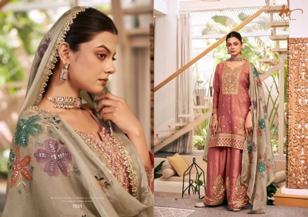 Charming Peach Fendy Silk Plazo Suit Set with Heavy Embroidered Work For Wedding Designer Plazzo Salwar Suits Wholesale