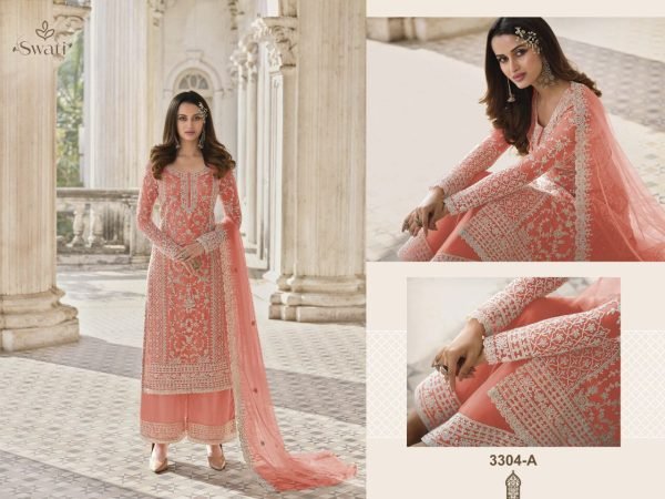 Charming Peach Semi Stitched Butterfly Net Embroidery Suit with Matching Bottom and Dupatta at Functional Wear  Embroidery Suits Wholesale