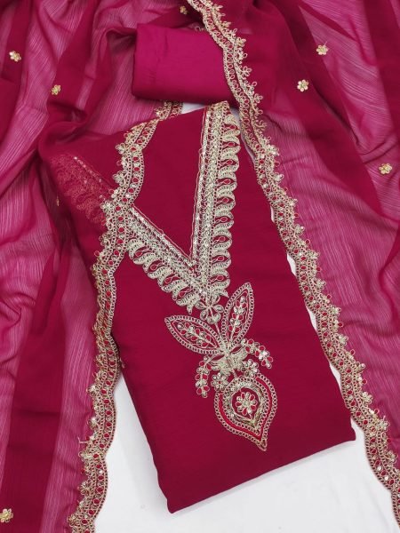 Charming Pink Zomato Silk Suit with Handcrafted Neck Work Perfect Wedding Outfit Color Set Matching Dress Material Wholesale