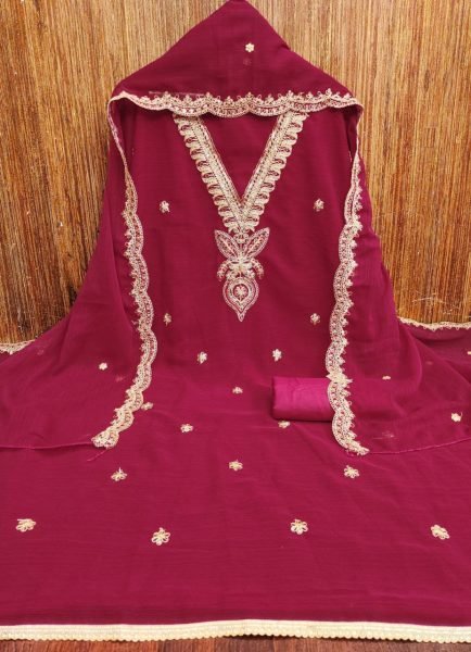 Charming Pink Zomato Silk Suit with Handcrafted Neck Work Perfect Wedding Outfit Color Set Matching Dress Material Wholesale