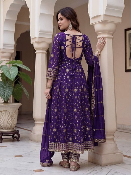 Charming Purple Designer Gown with Full Embroidery and Matching Bottom Ready To Wear Collection