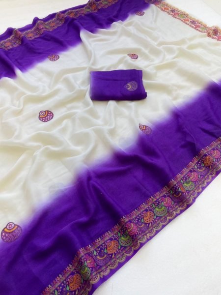 Charming Purple Handcrafted Georgette Silk Saree with Fancy Dori and Sequin Work Silk Sarees Wholesale