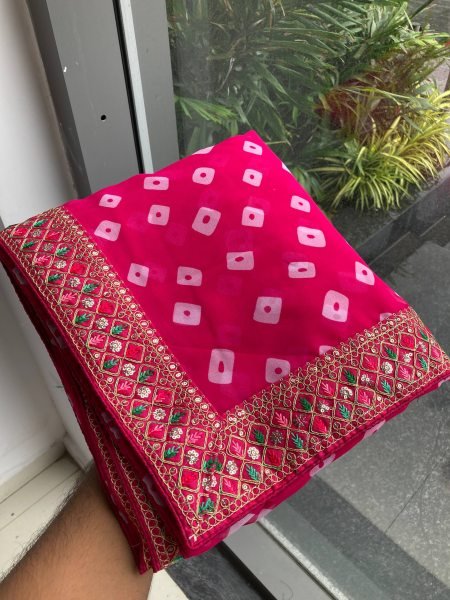 Charming Rani Pink Bandhej Georgette Saree for Festive Wear at Bulk Rate Georgette Sarees Wholesale