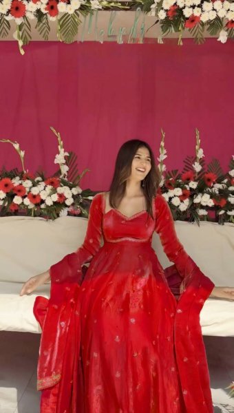 Charming Red Fendy Silk Kurti Set with Sequence Embroidery   Lace Dupatta Festive Ready Outfit Georgette Kurti 