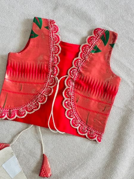 Charming Red Paithani Silk Flared Gown with Traditional Golden Border for Girls Girls Wear