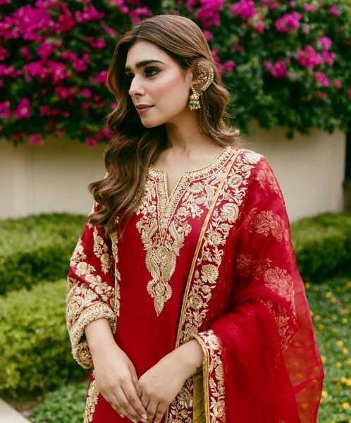 Charming Red Party Wear Faux Georgette Kurti Plazzo Set with Sequin Zari Work Ready To Wear Collection
