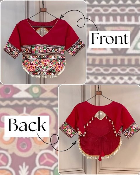 Charming Red Roman Blouse with Kutchi Gamthi Embroidery and Codi Lace Work Blouse Collection