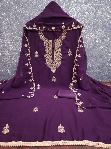 Charming Royal Purple Georgette Multi Work Suit with Matching Embroidered Dupatta Color Set Matching Dress Material Wholesale