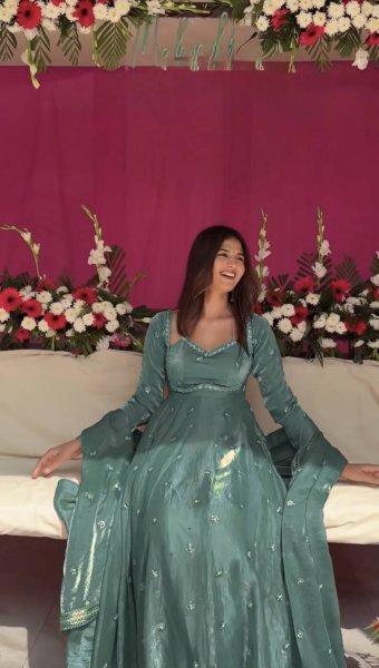 Sky Blue Fendy Silk Kurti Set with Sequence Embroidery   Lace Dupatta Festive Ready Outfit Georgette Kurti 