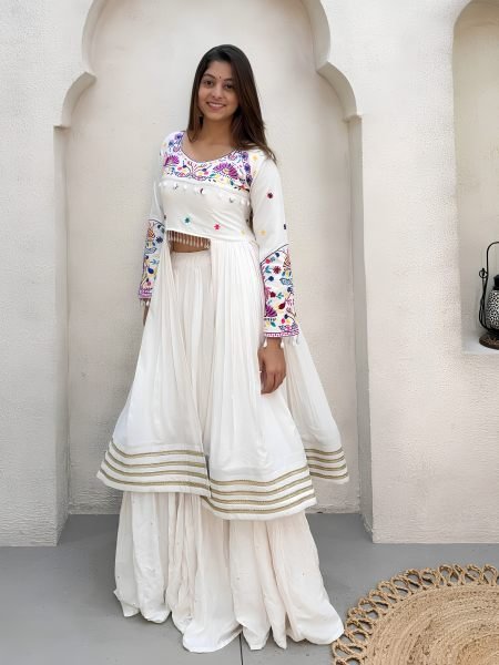 Charming White Rayon Lehenga Choli with Embroidered Gotta Patti Blouse  Lehenga