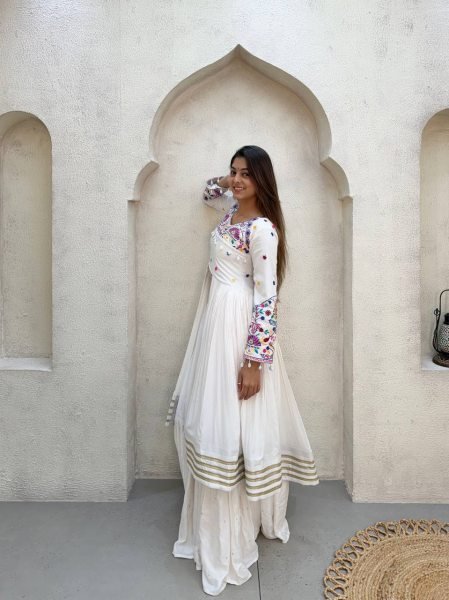 Charming White Rayon Lehenga Choli with Embroidered Gotta Patti Blouse Navratri Lehnega Choli